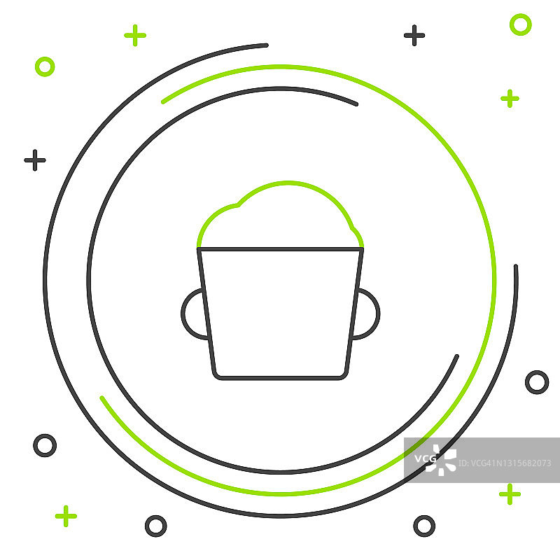 黑色和绿色线面包碗面团图标孤立在白色的背景。色彩斑斓的轮廓的概念。矢量图图片素材