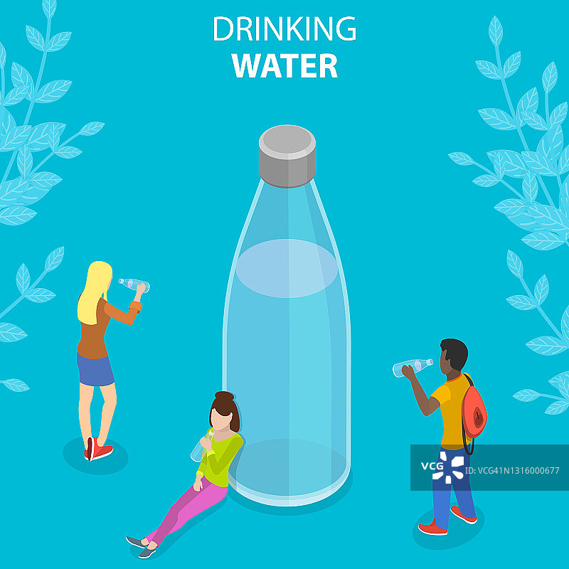 饮用水的三维等距平面矢量概念插图图片素材