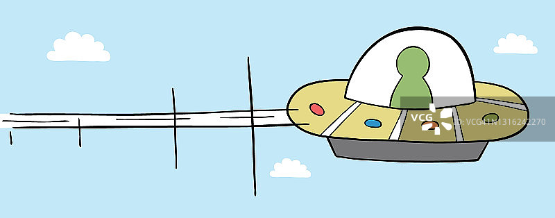 卡通矢量插图的不明飞行物在天空飞行。图片素材