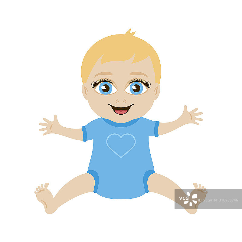 可爱的小白种婴儿男孩在蓝色衣服图标向量图片素材