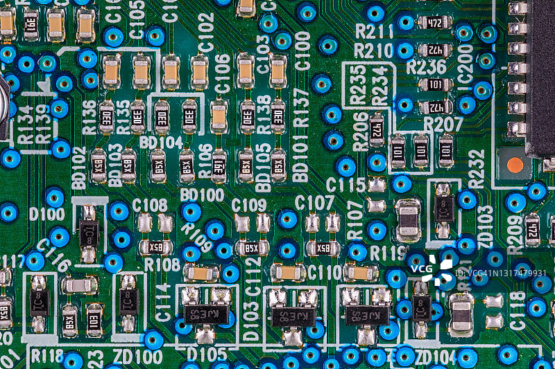 极端近距离图像显示一部分的PC电路板，英国图片素材