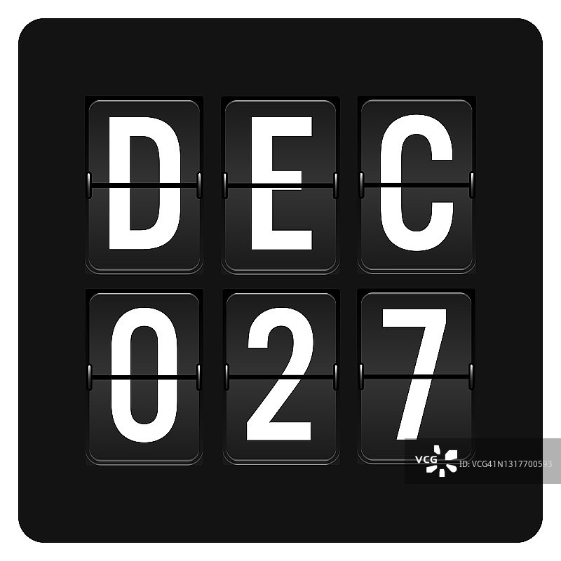 12月27日-每日日历和黑色翻转记分板数字计时器与日期图片素材