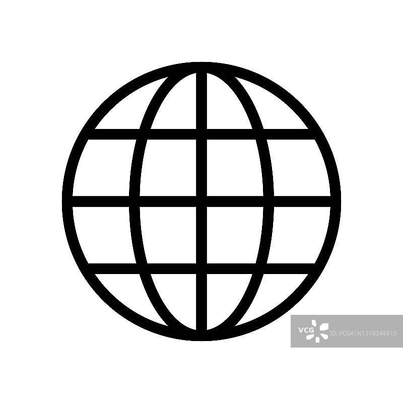 矢量线框球体。三维地球模型与子午线和平行线，或纬度和经度。图片素材