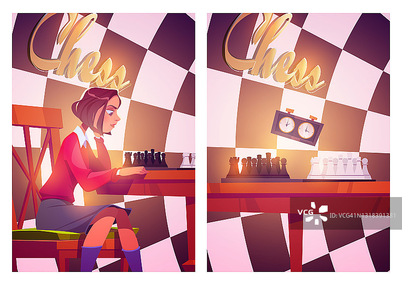 象棋海报与女孩下棋图片素材