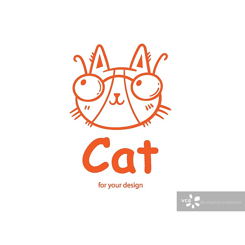 可爱的涂鸦猫徽。有趣的特征向量。线条艺术动物版画。图片素材