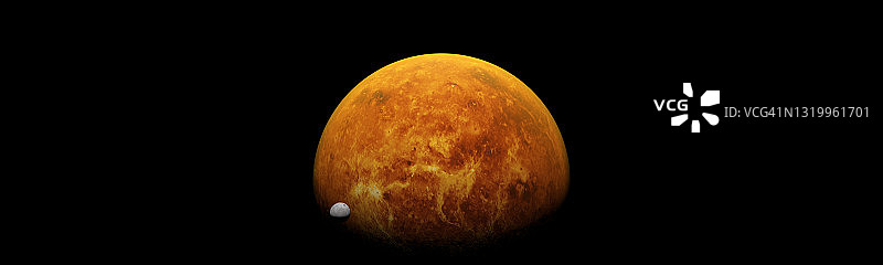 行星金星轨道上的空间卫星概念全景图片素材