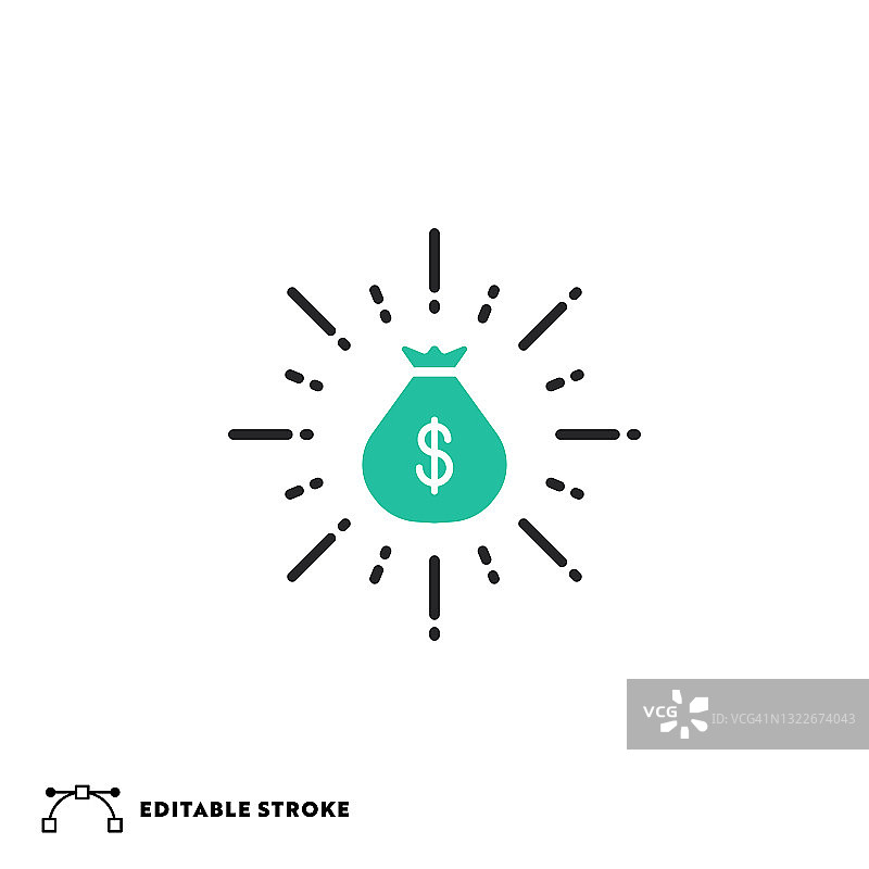 钱袋平坦线图标与可编辑的Stroke图片素材