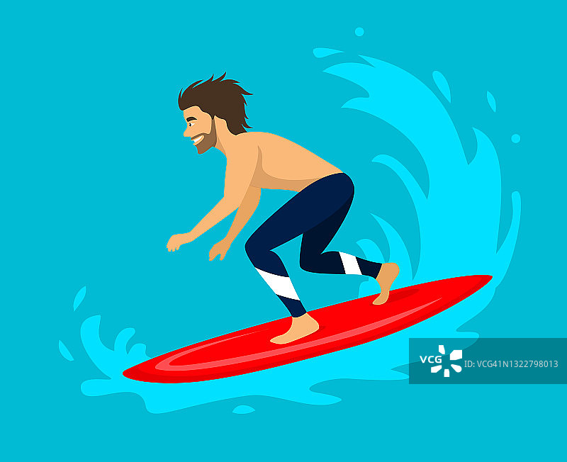 一名冲浪者在冲浪。冲浪水上运动矢量插图活动图片素材