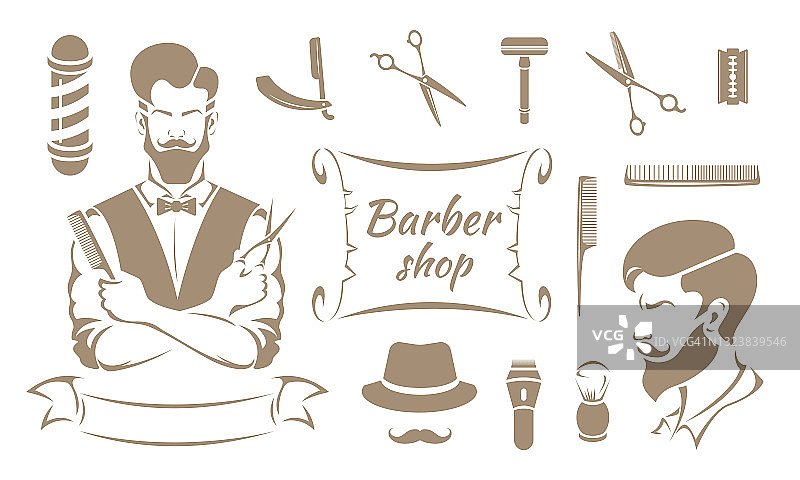 理发店的工具，男性发型师在简单的风格设置图片素材