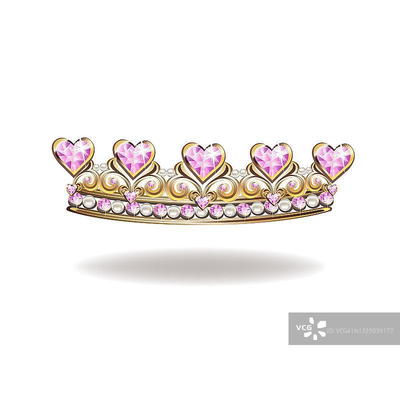 公主王冠或王冠与珍珠和粉红色的宝石图片素材