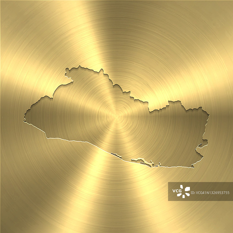 萨尔瓦多地图上的黄金背景-圆形拉丝金属纹理图片素材