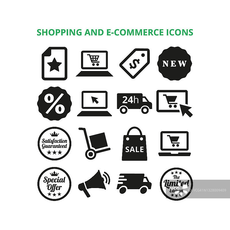 白色背景上的购物和电子商务图标。图片素材