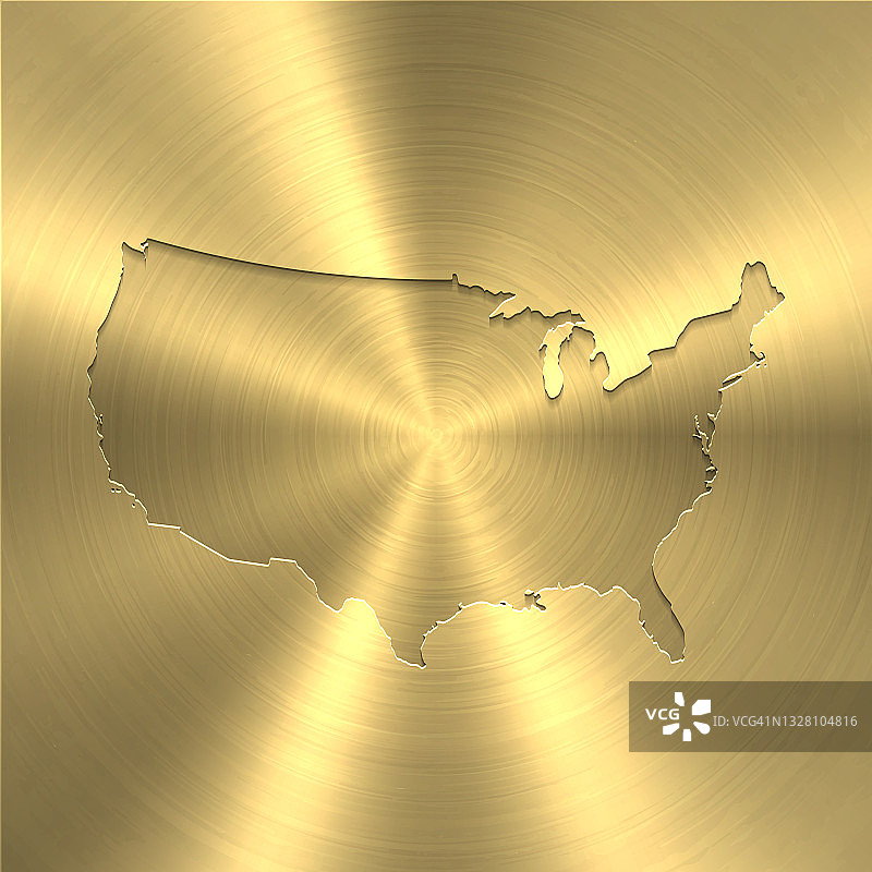 美国地图上的金色背景-圆形拉丝金属纹理图片素材