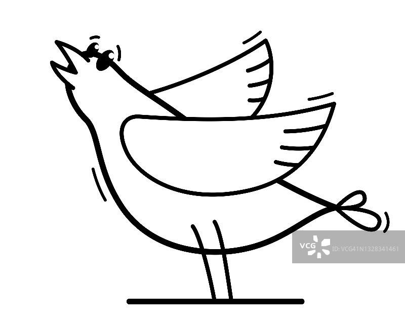 有趣的卡通鸡平面矢量插图孤立在白色。图片素材