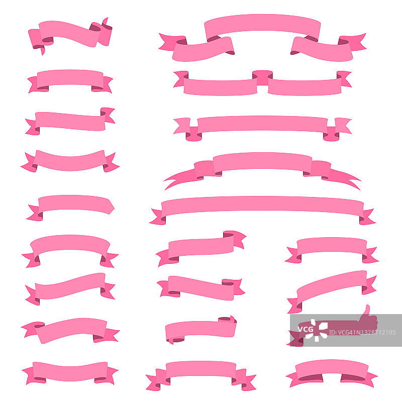 一套粉色丝带，横幅-设计元素在白色的背景图片素材