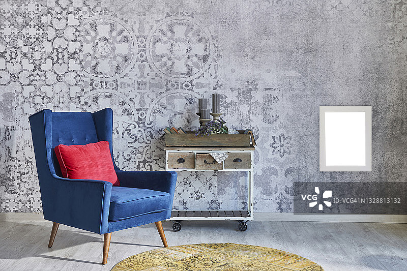 现代家居室内客厅混凝土墙的风格设计图片素材