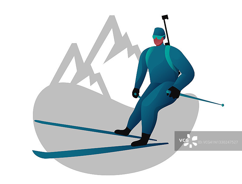 冬季两项滑雪运动员的风格化插图，冬季两项比赛图片素材