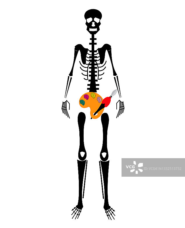 插图的骨骼与它的骨盆作为一个调色板，孤立在白色的背景图片素材
