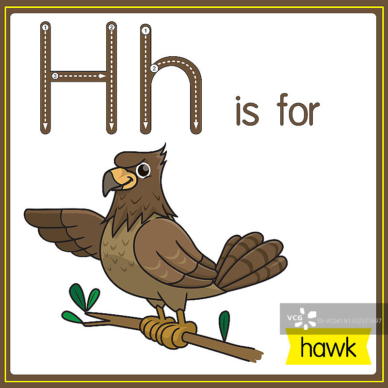 矢量插图学习字母为儿童与卡通形象。字母H代表鹰。图片素材