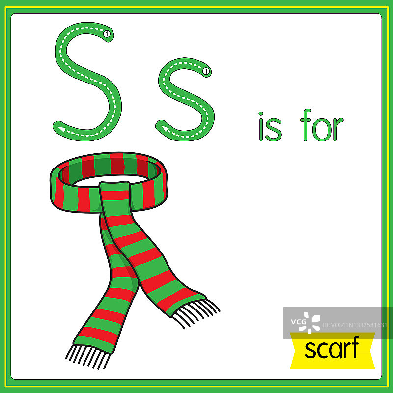 矢量插图学习字母为儿童与卡通形象。字母S代表围巾。图片素材