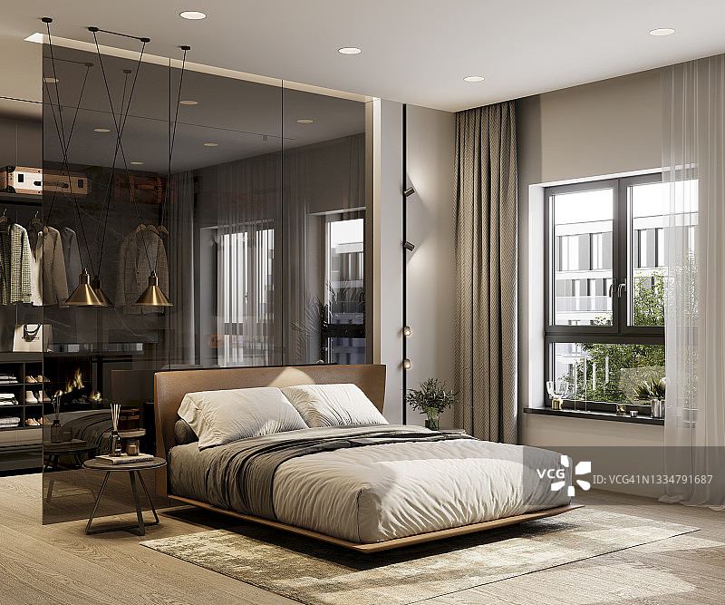 3D渲染豪华和优雅的卧室内部图片素材