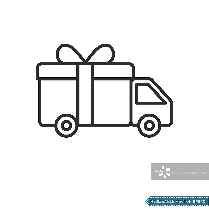 礼品递送服务，物流卡车图标模板平面设计图片素材