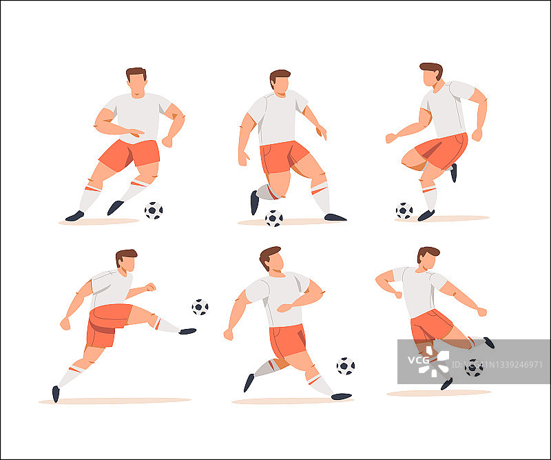 卡通足球运动员设置矢量插图图片素材