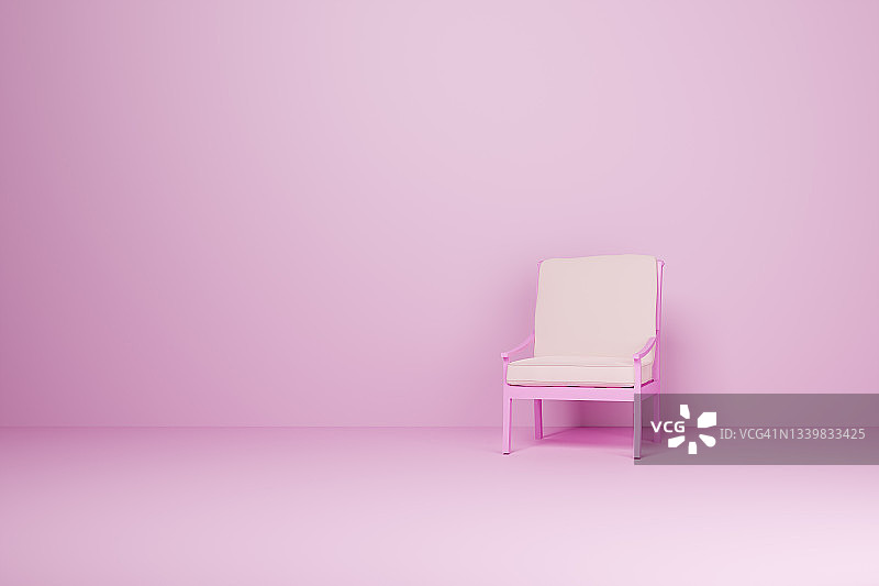 一个粉红色的椅子，3D沙发孤立的粉红色背景图片素材