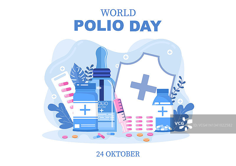 世界脊髓灰质炎日背景10月24日庆祝脊髓灰质炎病毒引起的危及生命的疾病的药物。矢量图图片素材