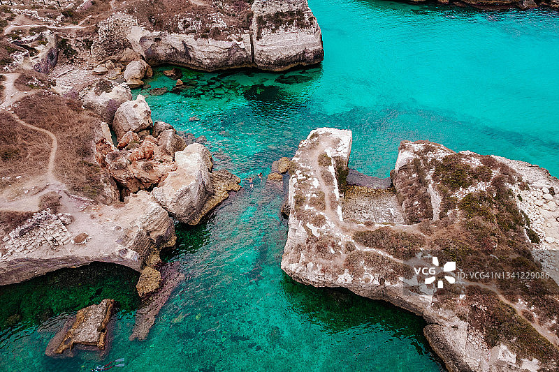意大利南部普利亚海岸的蓝色大海的美丽鸟瞰图。图片素材