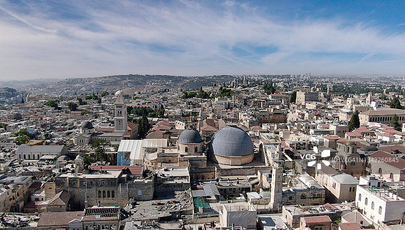 圣墓教堂/航拍-耶路撒冷旧城的基督教区图片素材