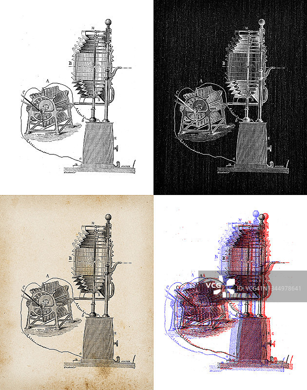 科学发现的古玩插图:灯塔灯图片素材