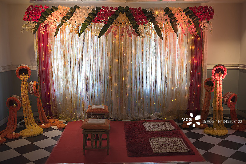 印度传统的背景为小型聚会，祈祷或任何传统仪式图片素材