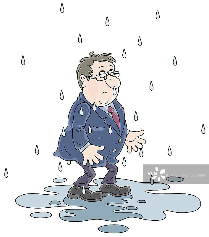 不幸的湿人在雨中的水坑里图片素材