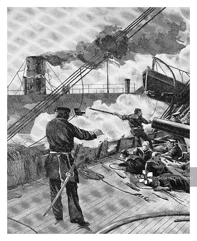 1862年3月8日，“梅里马克”号撞击联邦单桅帆船“坎伯兰”号。图片素材
