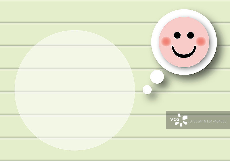 粉红色的笑脸圆圈与白色圆圈在柔和的绿色背景。积极思考的概念。图片素材