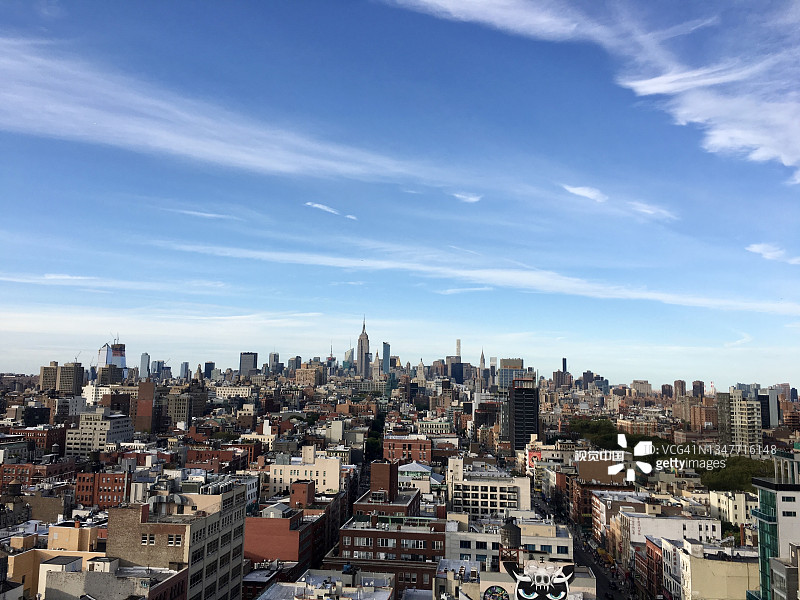 从唐人街市中心俯瞰纽约市全景。图片素材