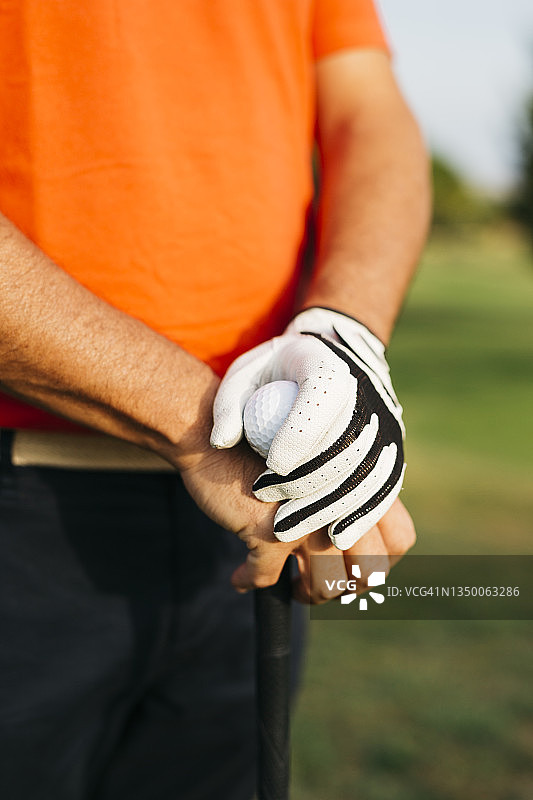 高尔夫球手手拿手套和球图片素材
