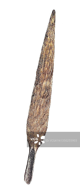最近在威斯康辛州发现的铜器的古老雕刻插图——矛头，11英寸长，插座为手柄图片素材
