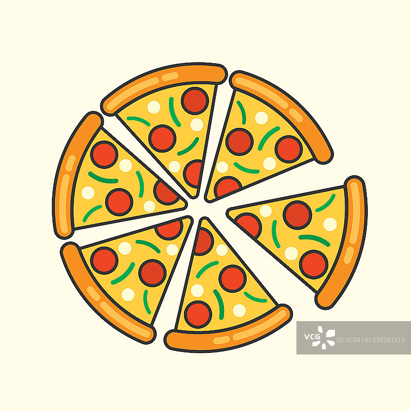 意大利香肠披萨，橄榄和蘑菇。矢量图图片素材