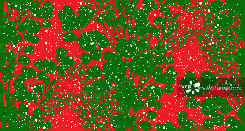 圣诞节无缝模式红绿与冷杉树枝的剪影和冬天的花束图片素材