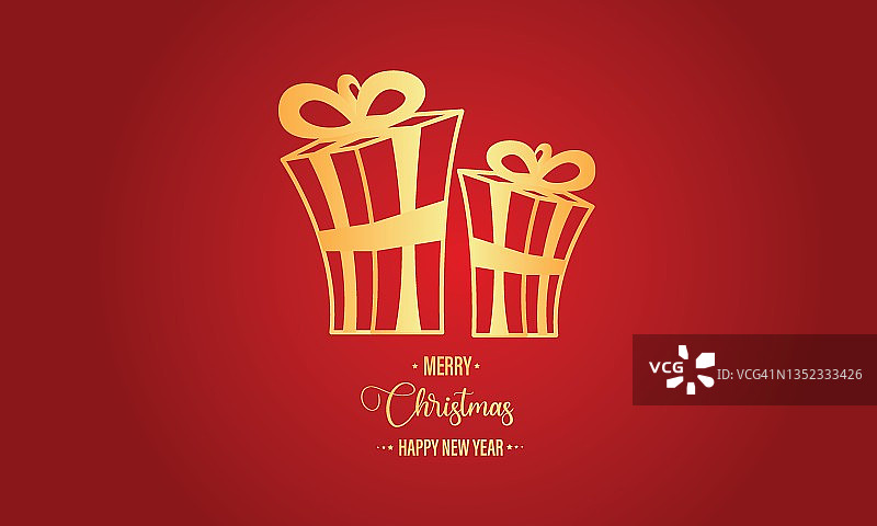 红色背景上明亮的礼物包装。圣诞节的背景。圣诞节概念横幅和图形设计模板。图片素材