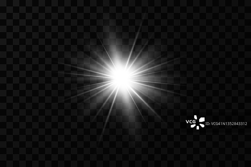 光的效果。明亮的恒星。光在透明的背景上爆炸。明亮的太阳。图片素材