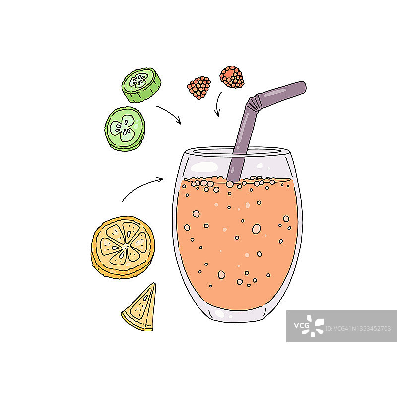 排毒饮料混合柑橘水果，矢量插图分离。图片素材
