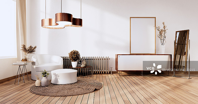 现代客厅极简设计，3d渲染图片素材