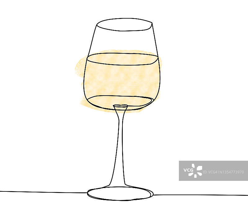 白葡萄酒的单线画或插图图片素材