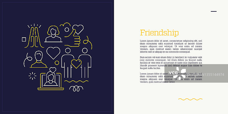 向量集插图友谊的概念。线条艺术风格的网页，横幅，海报，印刷等背景设计。矢量插图。图片素材
