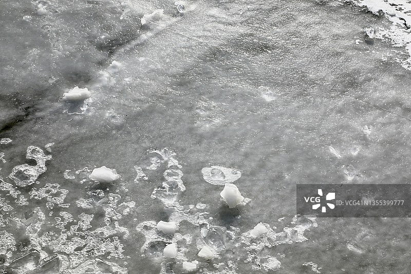 冰覆盖在冻结的水面上图片素材