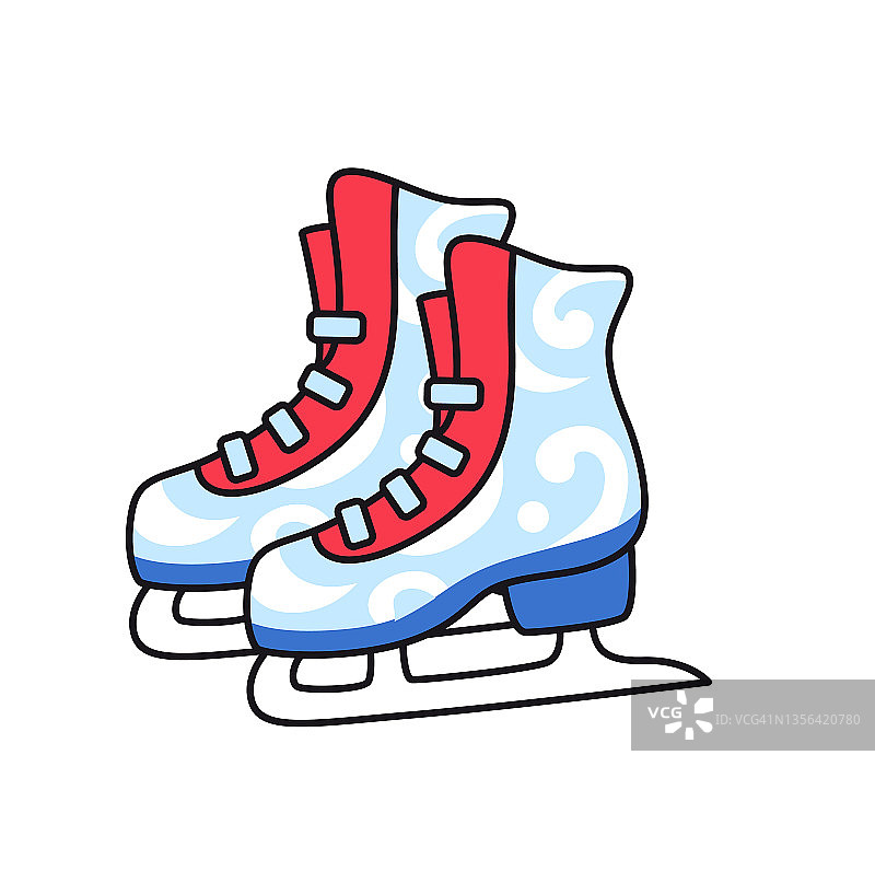 带装饰的花样滑冰鞋，冬季运动鞋。滑冰设备。图片素材