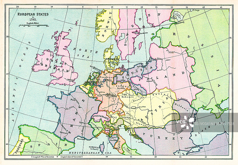 1792年欧洲国家的旧地图图片素材